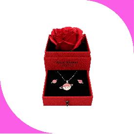 SET DE ARETES Y COLLAR CAJA ROSA